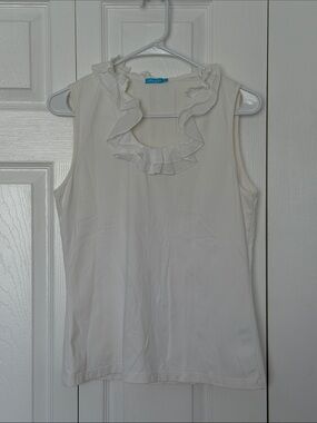 J. McLaughlin White Ruffle-Neck Sleeveless Camisole